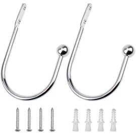 MZMing 2 Pieces Curtain Holdbacks Pair Chrome Tieback Hooks Decorative Curtain Tie Back Hooks Wall Mounted Curtain Hold Back Metal Holdback Arms for Window Shower Curtain Tassel Drapery