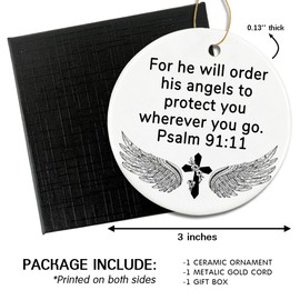 Psalm 91 Bible Verse Decorative Hanging Ornaments, Christmas Christian Religious Gifts, Inspirational Gifts for Women Friends, Christian Car Cross Accessories, Cross for Car Mirror Hanging