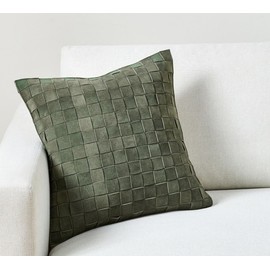 Genuine Lamb Leather Cushion Pillow Cover - Luxury Leather Pillow Case - Modern, Boho, Farmhouse Home Decor - Bedroom Couch, Living Room, Sofa Bed (Basketweave - Hunter, 18" x 18")