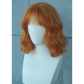 Short bob wavy curly ginger spice wig Synthetic hair wig Bob Curly Wig 10-12inches wig with bangs for Women (Ginger yellow)