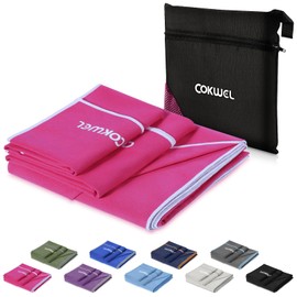 COKWEL Microfibre Hand Towels, Travel Towel, Pack of 3, 152 x 80 cm/80 x 38 cm/38 x 38 cm, Quick Drying Sports Towel, Absorbent Microfibre Towel for Travel, Gym, Beach, Yoga, Sauna (Rose Red)