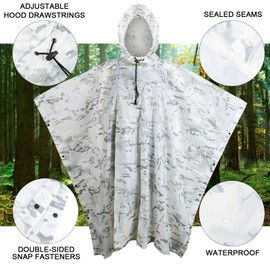 Fousam Camo Poncho, Waterproof Ripstop Hooded Raincoat Lightweight Packable Rain Cover for Hunting Camping Backpacking Emergency Tent Shelter