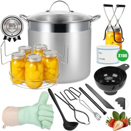 HOMKULA Stainless Steel Canning Pot with Rack and Lid, Large Water Bath Canner, Full Home Canning Supplies Starter Kit (20 Quarts, Green)