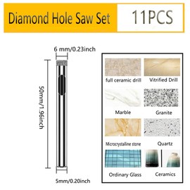1/4" Diamond Hole Saw Set 11PCS, Diamond Drill Bit Set for Glass, 6mm Glass Drill Bit for Tiles, Ceramic, Bottles, Pots, Marble.