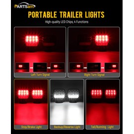 Partsam Wireless LED Trailer Light Kit Magnetic Towing Tail Light Portable Universal Stop Turn Reverse Backup Smoked+Clear Lens w/ 7-Pin Plug Dual USB Charger for Trucks Trailers RVs 12-24V