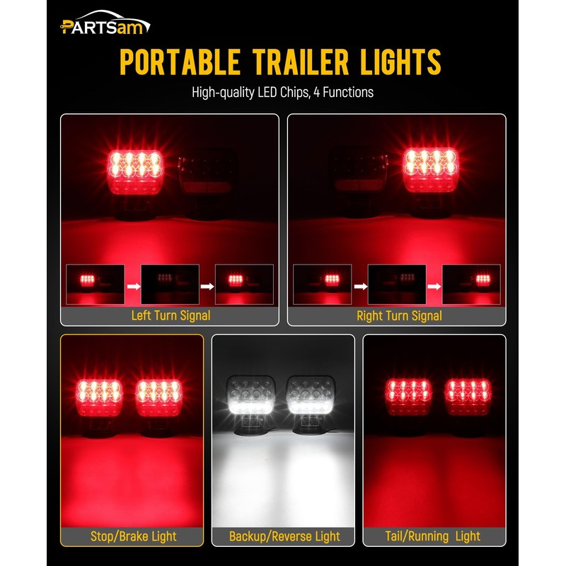 Partsam Wireless LED Trailer Light Kit Magnetic Towing Tail Light