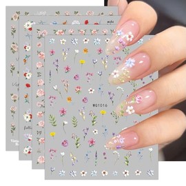 JMEOWIO - 9 hojas de pegatinas de uñas de flores autoadhesivas, para primavera, verano, suministros de uñas, decoración de uñas, accesorios de decoración