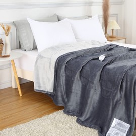 GAOMON Electric Heated Blanket Throw, Super Cozy Soft Flannel Heated Throw with 4 Fast Heating Levels & 10 Hours Auto Off, Machine Washable, ETL Certification, Home Office Use(Twin, Grey)
