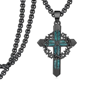 Cross Necklace 925 Sterling Silver Crucifix Necklace Men Crown of Thorns Pendant Religious Jewelry for Men Women