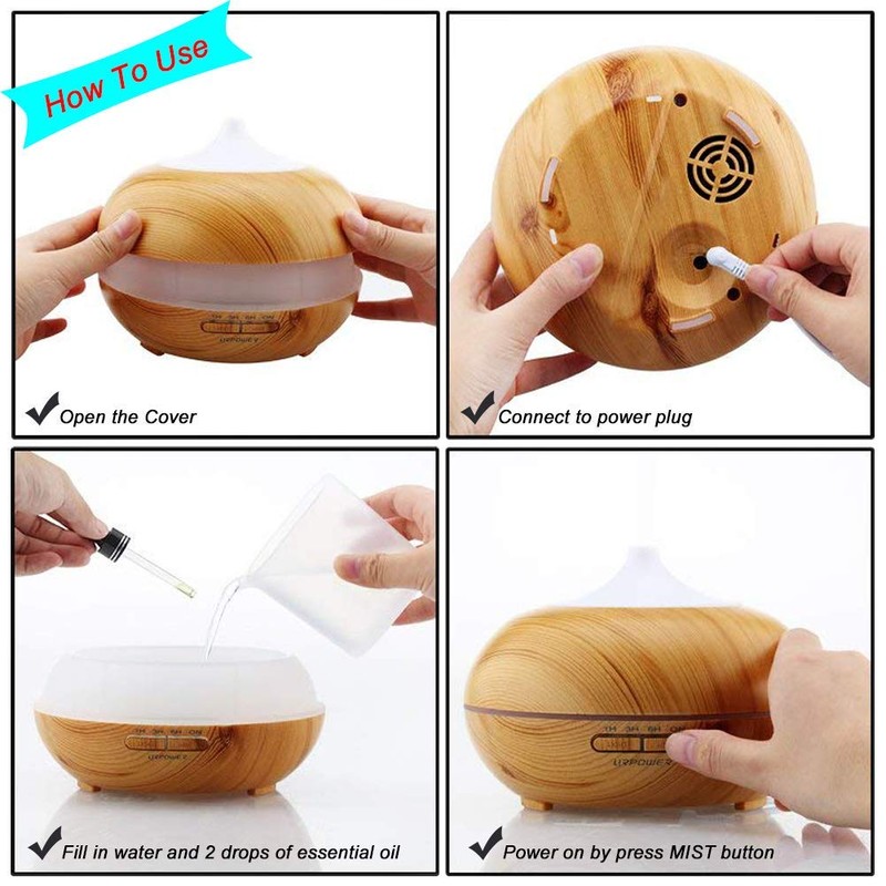 Aroma Essential Oil Diffuser, JoySusie 500ml Wood Grain Ultrasonic Cool