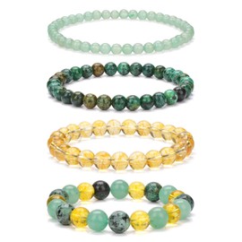 Vinswet 4pcs Natural Stone Beaded Bracelets for Women Men,Healing Crystal Gemstones Stretch Bracelet,4mm 6mm 8mm 10mm Aventurine African Turquoise Citrine Anxiety Stress Relief Bracelet Jewelry Gifts