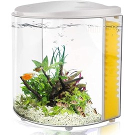 Small Fish Tank 1.2 Gallon Betta Fish Tank with Filter and Light for Jellyfish, Goldfish, Aquarium Starter Kit for Home, Office, Room, Decorative Desktop
