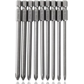 HaoTrade 9-Piece Phillips Screwdriver Bits, Cross Screwdriver Bit Set, Cross Head Bit Tool, 1/4 Inch Hex Shank Screwdriver Bit Set for Cordless Screwdriver, 100 mm