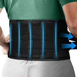 AOGOE Back Support Belt, Adjustable Back Brace Lumbar Belt for Men Women with 4 Metal Supports and 2 Soft Springs for Lower Back, LWS, Back Strap for Work and Sports (L)
