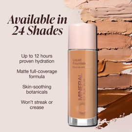 Mineral Fusion Full Coverage Foundation, Liquid Foundation - Warm 7- Dark to Tan Complexion w/Orange Undertones, Lightweight Matte Finish, Up to 12 Hr Hydration, Hypoallergenic & Vegan, 1 fl. oz