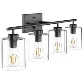 Aipsun 4 Lights Black Bathroom Vanity Light Over Mirror with Clear Glass Shades Industrial Bathroom Light Fixtures (Exclude Bulb)