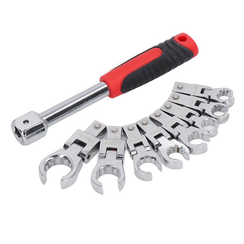 9Pcs Replaceable Wrench Set Flexible Head 180° Rotating Torsion Wrench