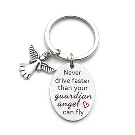 IDLAN Sweet 16 Gift Guardian Angel Keychain New Driver Keychain Never Drive Faster Than Your Guardian Angel Can Fly Daughter Niece Gift
