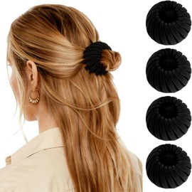 4 pinzas mágicas para el cabello con forma de nido de pájaro, negras, flocadas, expandibles, para hacer moños, sujetadores de coleta de moda retro para mujeres, accesorios para el cabello con