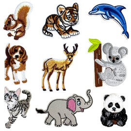 9PCS Kids Animals Iron on Sew on Patches, Panda Tiger Cat Appliques DIY Patch for Hats Jackets Bags Jeans (Animal-1)