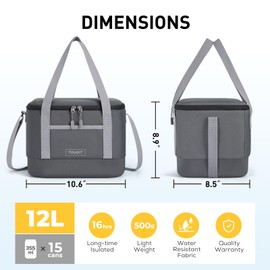 TOURIT 12L Carry Out Soft Cooler Insulated Travel Bag Lunch Cooler for Outdoor, Camping, Picnic, Travel, Dark Gray