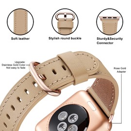 WFEAGL Leather Replacement Strap Compatible with Apple Watches, for Men/Women, Compatible with iWatch Ultra Series 10/9/8/7/6/5/4/3/2/1, SE (42/44/45/49 mm, Camel + Rose Gold Adapter)