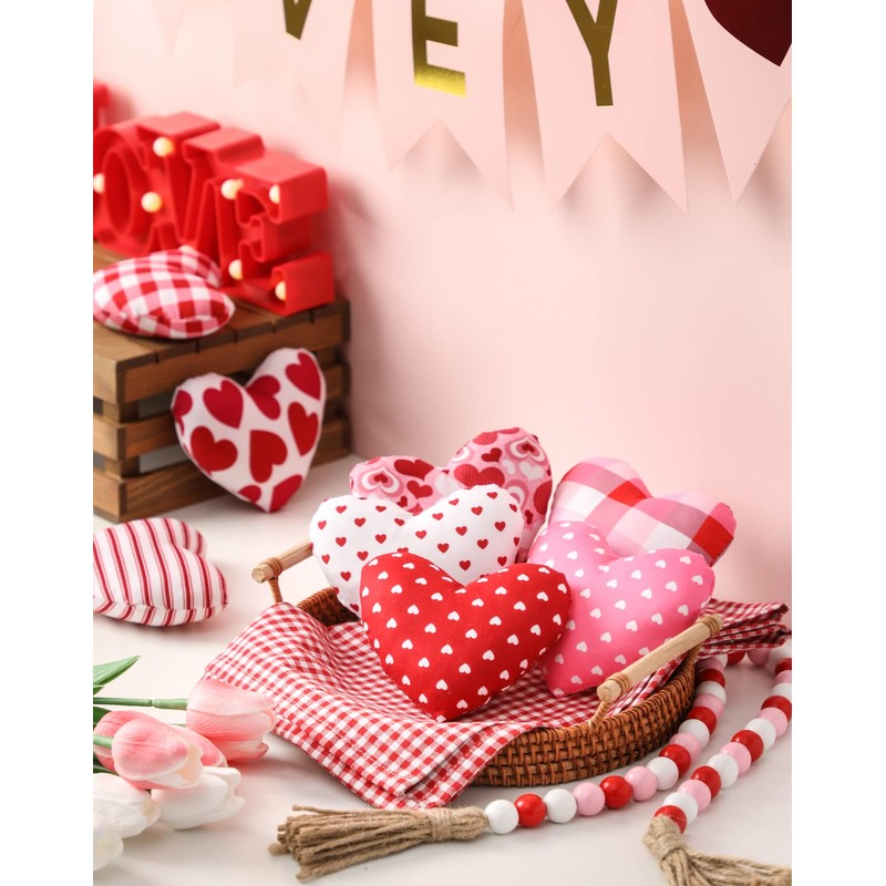 Valentine’s Day Stuffed Fabric Heart, 8 Pieces Heart Shaped Ornaments,
