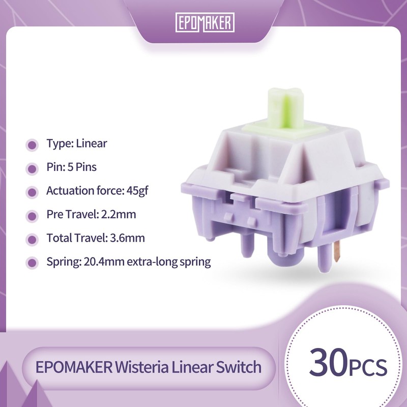 EPOMAKER Wisteria 39gf Linear Mechanical Keyboard Switches, 5-Pin Pre Lubed
