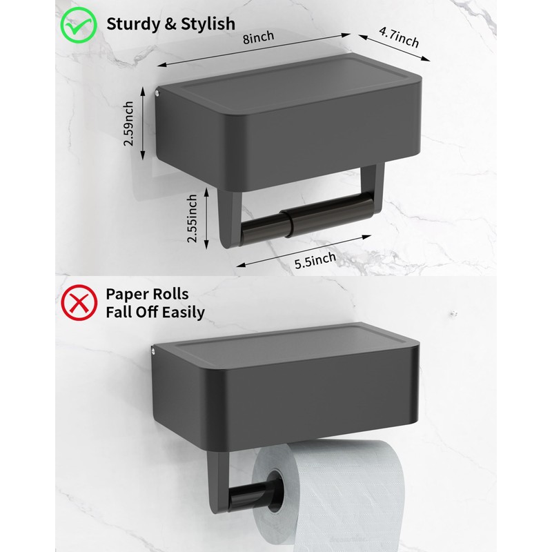 WZKALY Toilet Paper Holder with Shelf - Flushable Wipes Dispenser