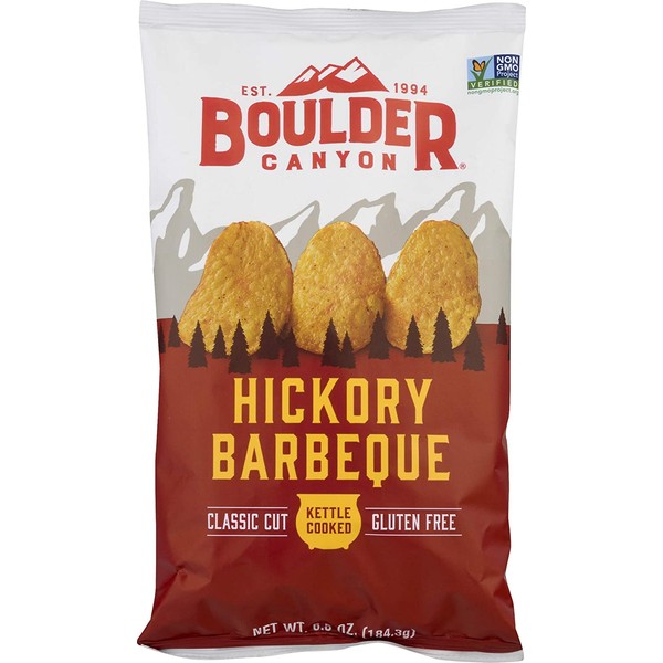 Boulder Canyon Kettle Cooked Potato Chips, NON-GMO Verified, Gluten Free, Hickory Barbeque, 6.5 Ounce