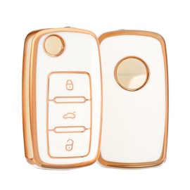 OFFCURVE Funda para Llavero Llave VW Volkswagen Jetta Vento Passat Beetle Tiguan,Seat Ibiza Accesorios de Golf Funda Protectora para Llave Inteligente de 3 Botones de TPU (Platino)