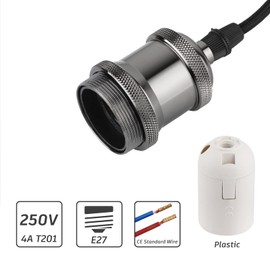 Glirowy Vintage Ceiling Pendant Light Fitting, Braided Flex E27 Lamp Holder Copper Ceiling Rose with 1.1M Cable-Black