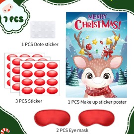 Pin The Nose On The Deer Christmas Game, 7pcs Pin The Nose On The Reindeer Game Christmas Reindeer Poster Games for Christmas Party Decorations Favor