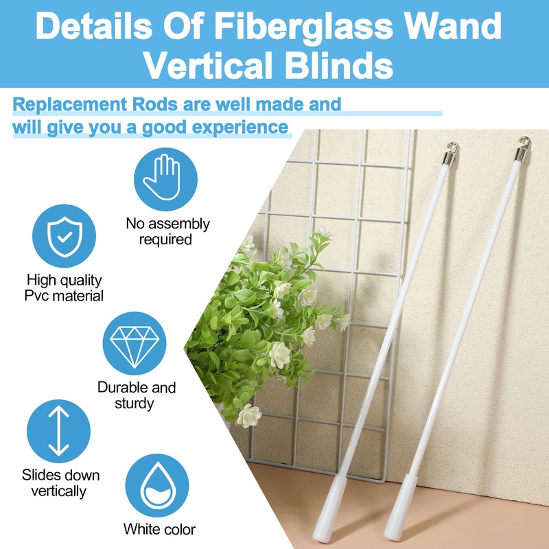 2 Pieces White Fiberglass Blind Wand, 17 Inch Vertical Blinds