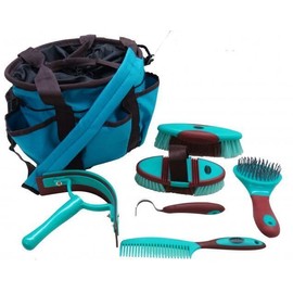 Showman (6) Piece Soft Grip Horse Grooming Kit w/Nylon Carrying Bag