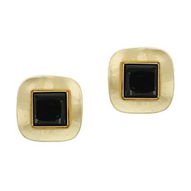 Marjorie Baer Brass and Black Square Clip on Earring