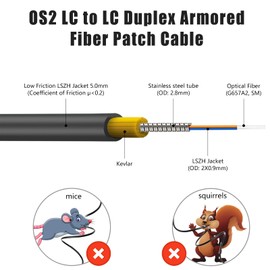 FLYPROFiber 100M/328ft OS2 LC to LC Outdoor Armored, Duplex 9/125 Uniboot SM Fiber Optic Cable, Cable Length Options: 10m-300m, 1G/10GB Single Mode Duplex LC-LC 9/125 um, OD-5mm, LSZH