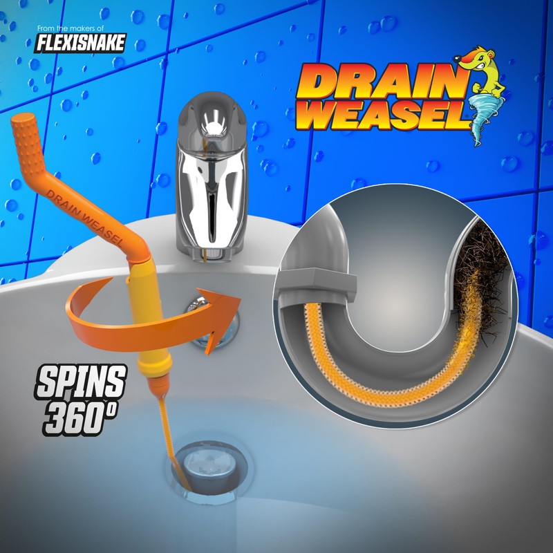 FlexiSnake Drain Weasel MAX Drain Hair Clog Remover Tool with