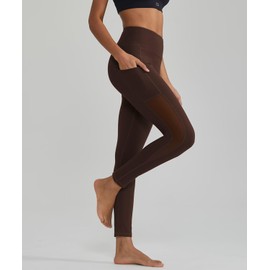 ALONG FIT Soft Mesh Yoga Pants with Side Pockets Workout High Waist Breathable Stretchy Leggings for Women