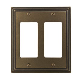 Amerelle 84RRRB Steps Cast Metal Double Rocker/GFCI Wallplate, Rustic Brass