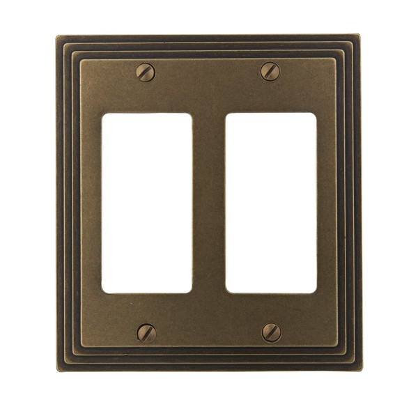 Amerelle 84RRRB Steps Cast Metal Double Rocker/GFCI Wallplate, Rustic Brass