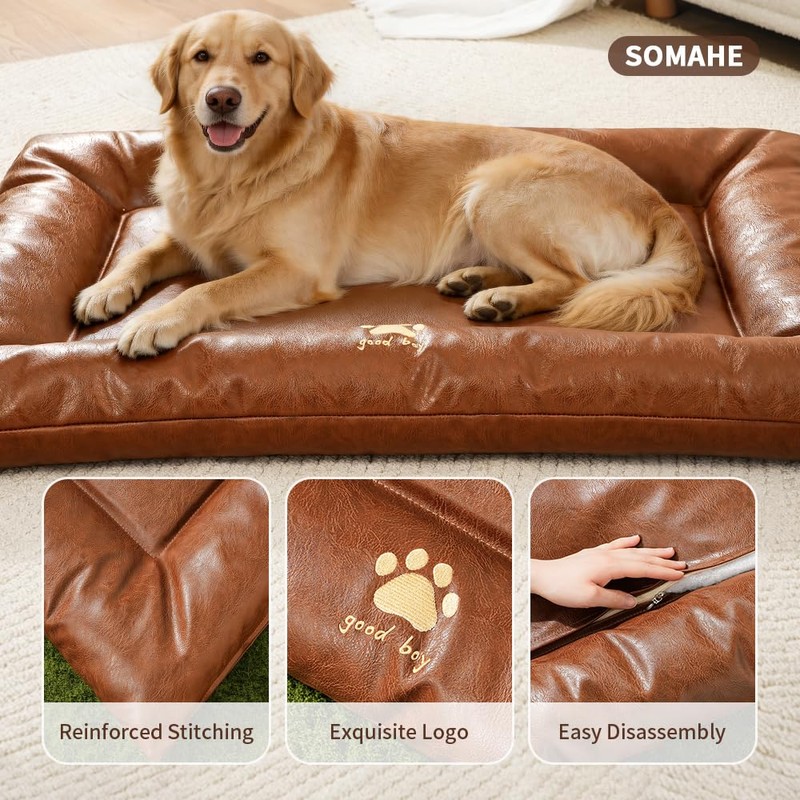 SOMAHE Waterproof Leather Dog Bed Mat, 35.4 x 27.6 Inches,