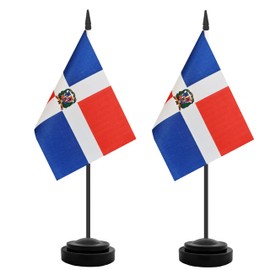 2 Pack Dominica Desk Flag, Dominican Table Office Flags, Small Miniature Desktop Flag With 12" Solid Black Pole and Black Base, Classroom, Offices Meeting Desk Decoration (Dominica)
