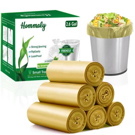 Hommaly 2.6 Gallon 240 pcs Small Golden Trash Bags, Strong Garbage Bags, Bathroom Gold Trash Can Bin Liners Unscented, Mini Plastic Bags for Office, Waste Basket Liner, Fit 6-10 Liters, 2-2.6 Gal