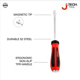 Jetech Striking Cap Go-Through Slotted Screwdriver, S2 Steel Flathead with Magnetic Tip, Ergonomic Soft Grip TPR Handle, 8x150mm