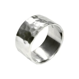 SILBERMOOS Women's and Men's Partner Ring Band Ring Shiny Hammered Wide 925 Sterling Silver, Sterling Silver, Not applicable
