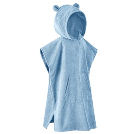 MissShorthair Towel Poncho for Kids, Hooded Beach Towel for Girl&Boy, Surf Poncho Swim Changing Robe Microfiber Bath Towel 2-5 Years Bear Light Blue