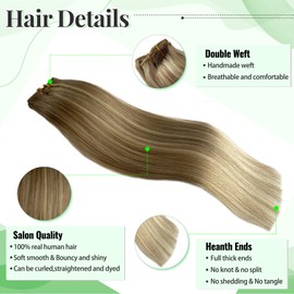 Clip in Hair Extensions Human Hair 70g Balayage Walnut Brown to Ash Brown with Platinum Blonde Seamless Clip in Human Hair Extensions Seamless Clip ins Hair Long Straight Thick Full End 16 Inch 5pcs