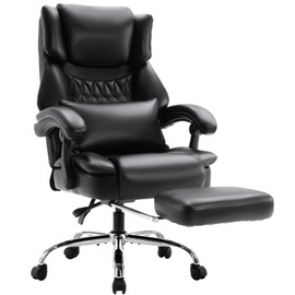 Executive Office Chair with Retractable Footrest, High Back Reclining Computer Desk Chair with Lumbar Massaging Cushion-Multifunctional Home Office Chair with Adjustable Tlit Angle and Height, Black