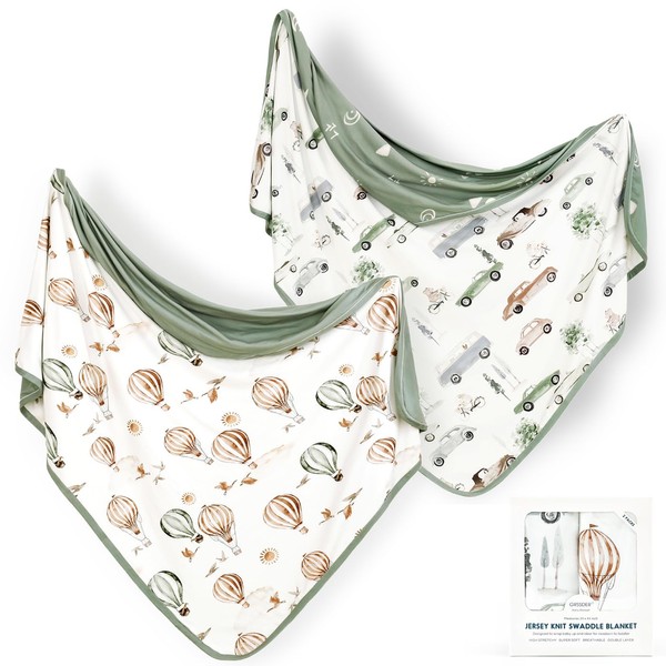 GRSSDER Baby Swaddle Blankets 2 Pack, Super Soft Jersey Knit
